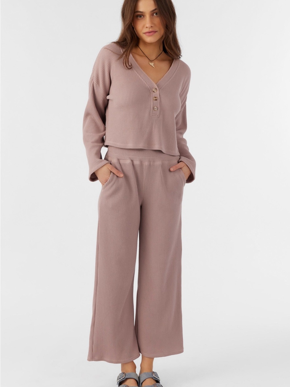 O'Neill Eddie Waffle Knit Matching Lounge Set Mauve - Size S